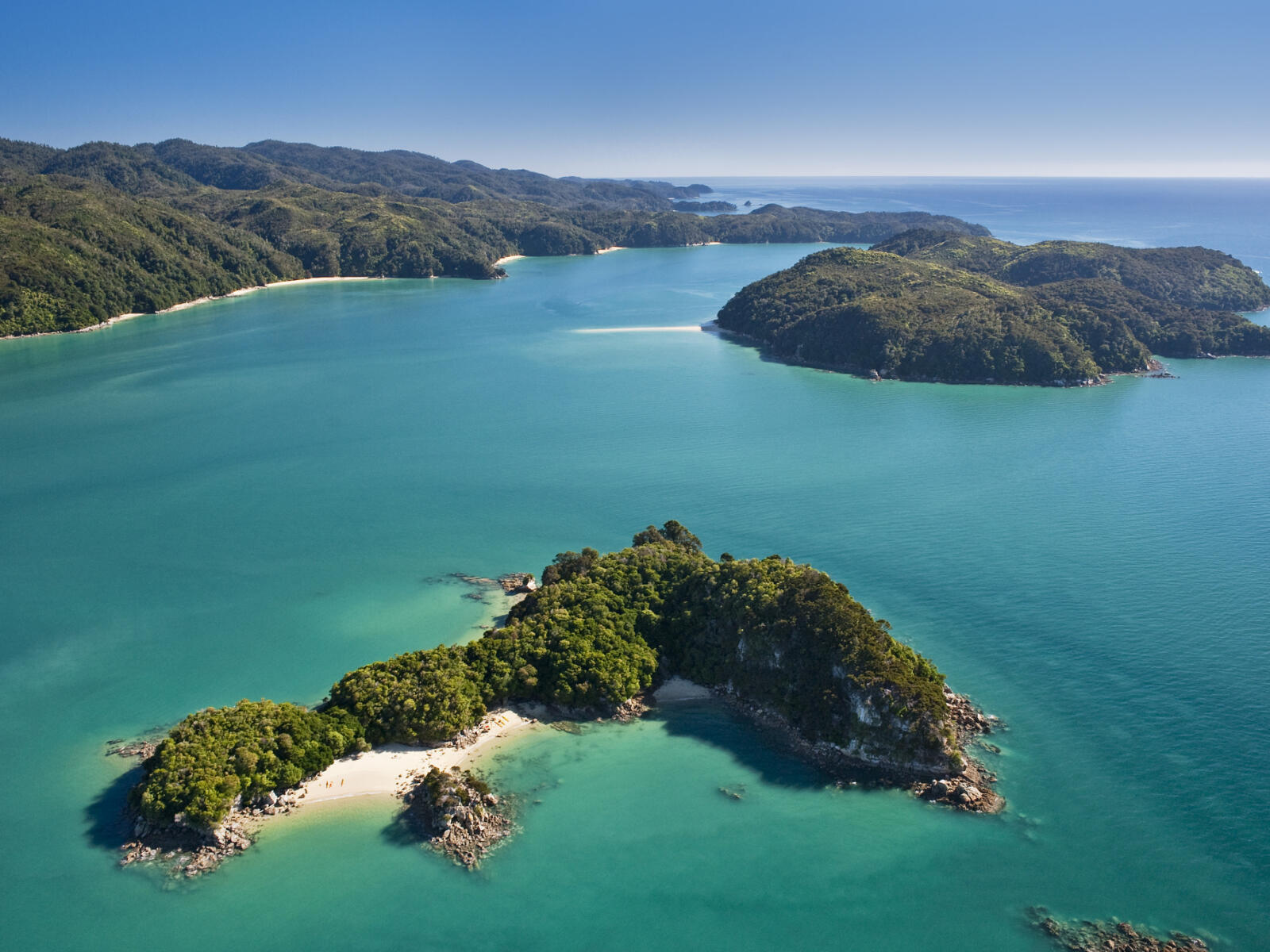 Aerial view of Astrolabe Roadstead, Abel Tasman National Park